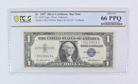 1957 $1 Silver Certificate Star Note Fr#1619* Gem Unc 66 PPQ PCGS