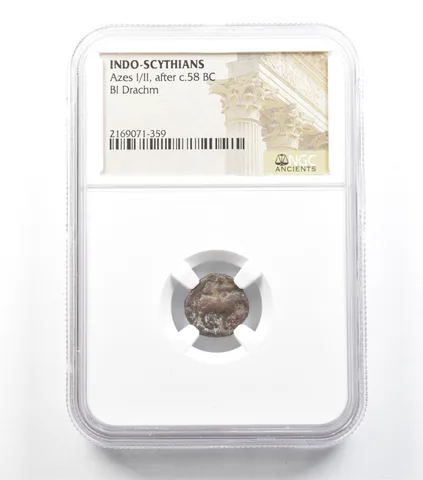 C. 58 BC Indo-Scythians Azes I/II BI Drachm NGC *5930