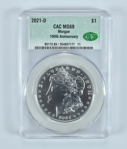 2021-D Morgan Silver Dollar 100th Anniversary MS69 CAC CACg