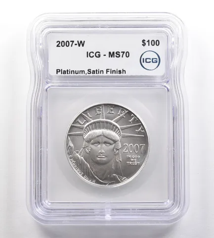 2007-W $100 American Platinum Eagle Satin Finish 1 Oz MS70 ICG Burnished *4238