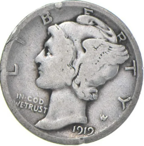 G+ 1919-D Mercury 90% Silver Dime