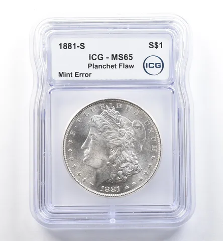 1881-S Morgan Silver Dollar Mint Error Planchet Flaw MS65 ICG *5980