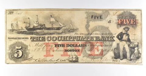 1853 $5 Boston MA Cochituate Bank Obsolete Note *8425