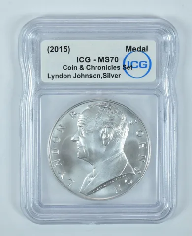 (2015) Lyndon Johnson Coin & Chronicles Set Silver Medal MS70 ICG