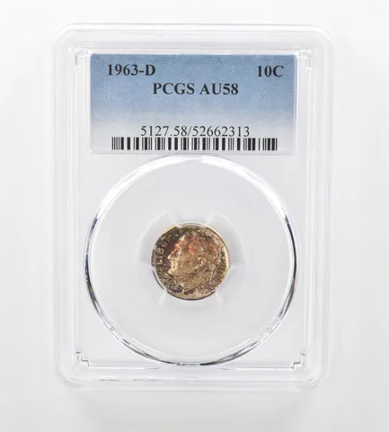 1963-D Roosevelt Dime AU58 PCGS Beautiful Tone *1017