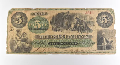 1864 $5 Oil City Bank PA Obsolete Note *3785