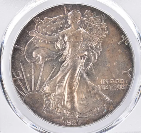 1987 American Silver Eagle AU55 PCGS Beautiful Tone *1529