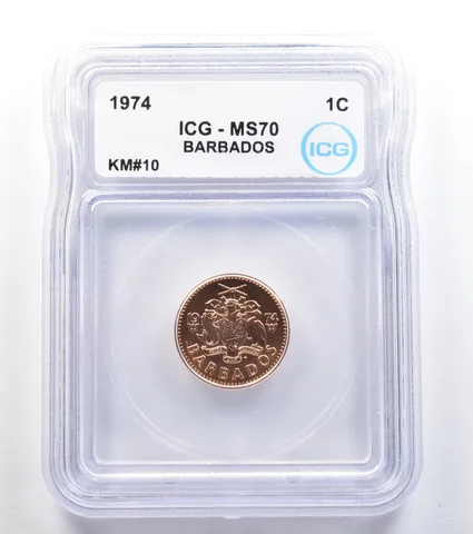 1974 Barbados 1 Cent KM#10 MS70 ICG *7999