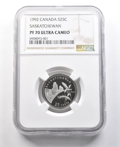 1992 Canada 25 Cents Silver Saskatchewan PF70 UCAM NGC *8410