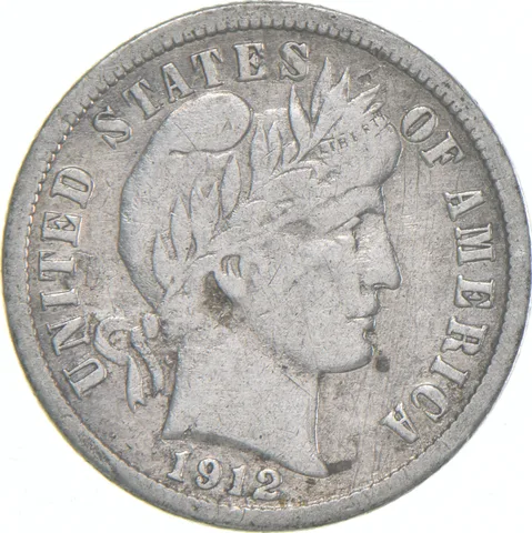 1912-S Barber Dime 90% Silver Average Circ