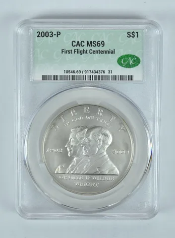 2003-P First Flight Commemorative Silver Dollar MS69 CAC CACg