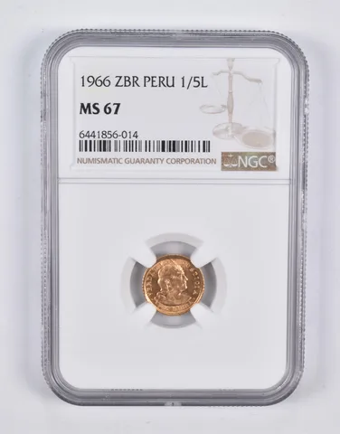 MS67 1966 ZBR Peru 1/5 Lire NGC *2196