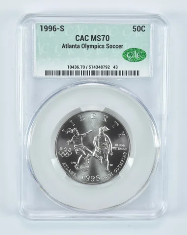 1996-S Olympic Soccer Commemorative Half Dollar MS70 CAC CACg