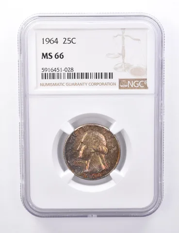 MS66 1964 Washington Quarter - Graded NGC Rainbow Toned a4390