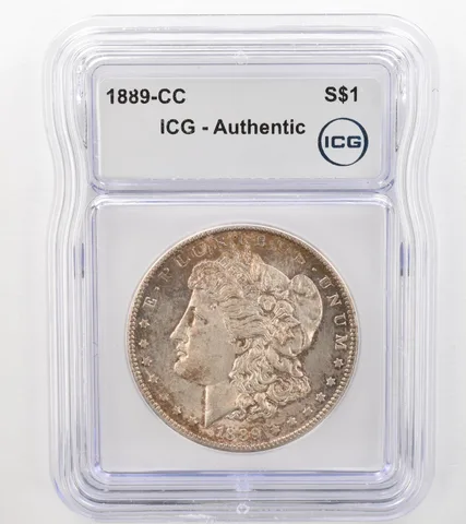 THE KING 1889-CC Morgan Silver Dollar Authentic ICG Beautiful Tone a9106