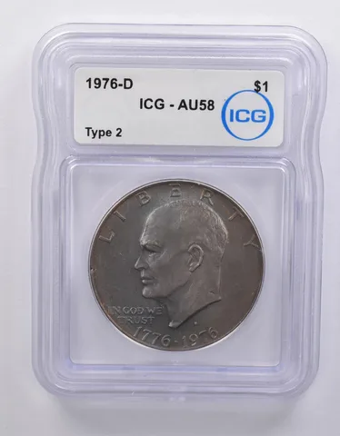 1976-D Eisenhower $1 Type 2 AU58 ICG Beautiful Blue Tone *7138