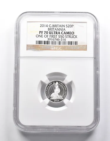 PF70 UCAM 2014 Great Britain 20 Pence Britannia 1/10 oz Silver NGC a2576