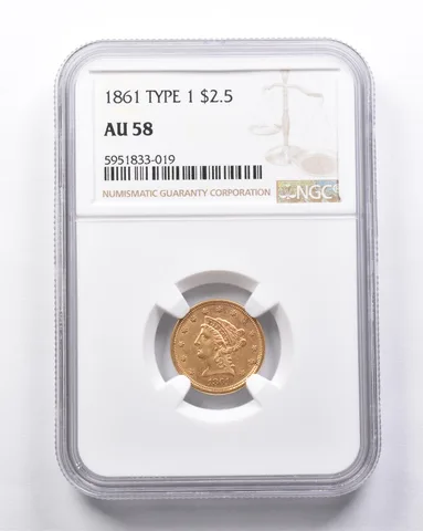 AU58 1861 Type 1 $2.50 Liberty Head Gold Quarter Eagle NGC *6919
