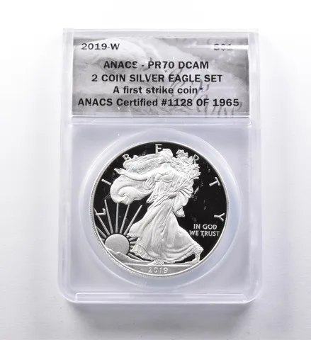 PR70 DCAM 2019-W American Silver Eagle 2 Coin Silver Eagle Set FS ANACS a3011