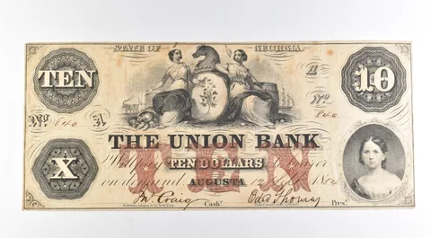 1854 $10 Augusta GA The Union Bank Note Large Note a8474