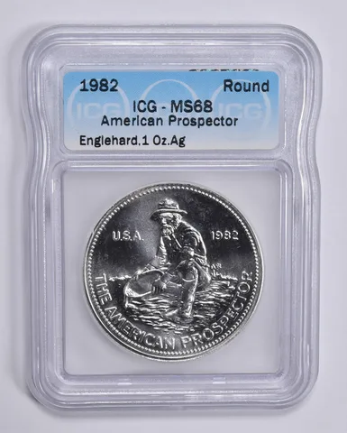 1982 Engelhard American Prospector 1 Troy Oz Silver Round MS68 ICG Graded