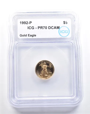 1992-P $5 American Gold Eagle 1/10 Oz Gold PR70 DCAM ICG
