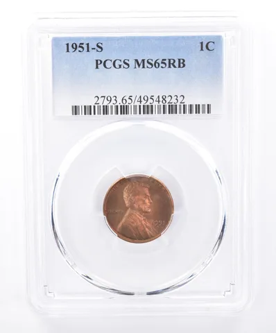 1951-S Lincoln Wheat Cent MS65 RB PCGS Beautiful Tone *9318