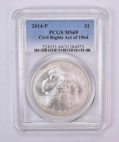 2014-P Civil Rights Act of 1964 Commemorative Dollar MS69 PCGS Blue Label
