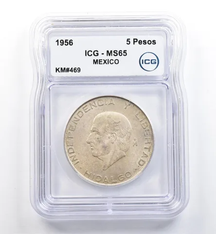 1956 Mo Mexico 5 Pesos Hidalgo KM#469 MS65 ICG *0100