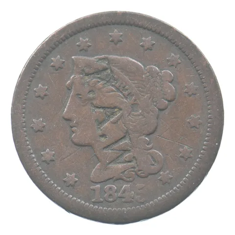 1845 Braided Hair Large Cent Counterstamp TAW *2082