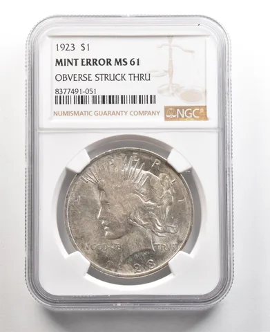 1923 Peace Silver Dollar Mint Error Obverse Struck Thru MS61 NGC *5460
