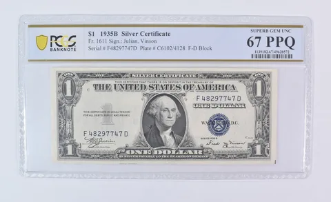 1935 B $1 Silver Certificate Fr#1611 Superb Gem Unc 67 PPQ PCGS