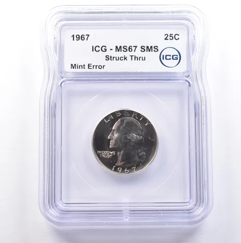 1967 Washington Quarter SMS Mint Error Struck Thru MS67 ICG *9094