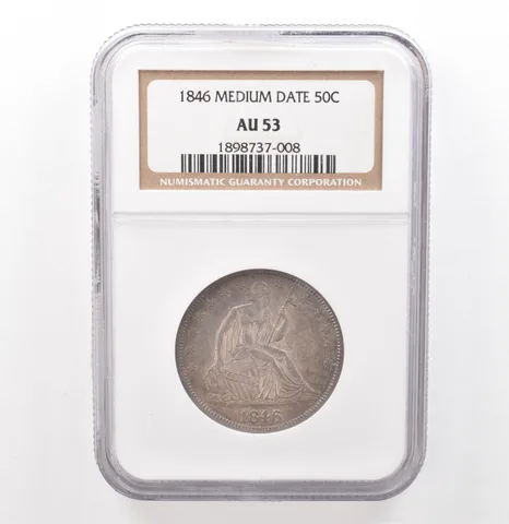 1846 Seated Liberty Half Dollar Medium Date AU53 NGC Beautiful Tone *7603