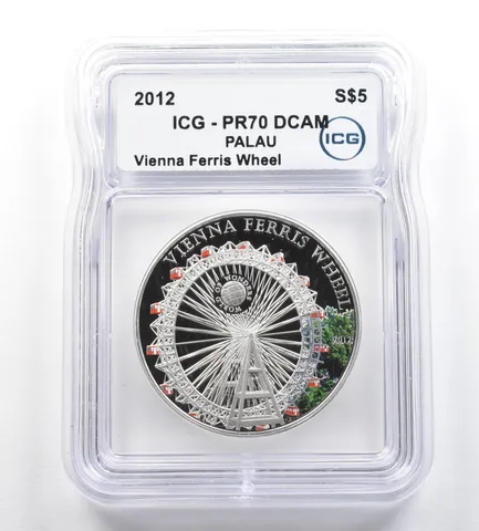 2012 Palau 5 Dollars Silver Vienna Ferris Wheel PR70 DCAM ICG *5312