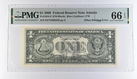 2009 $1 Atlanta GA FRN OffPrinting Error Fr#1934-F Gem Unc 66 EPQ PMG *9515