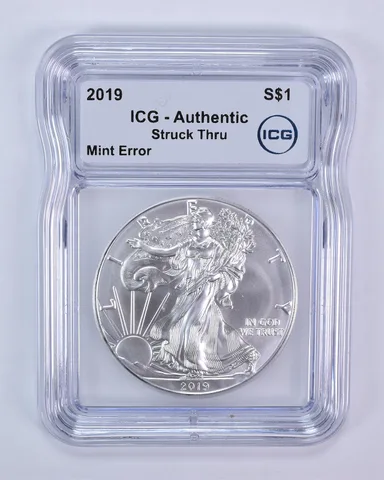 2019 American Silver Eagle Mint Error Struck Thru Authentic ICG