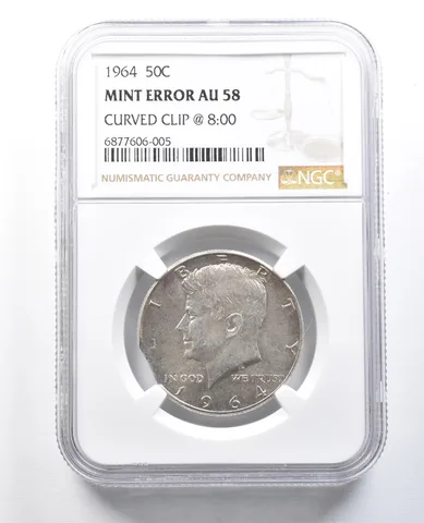 1964 Kennedy Half Dollar Mint Error Curved Clip @ 8:00 AU58 NGC *8247