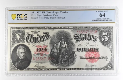1907 $5 Legal Tender Fr#91 Choice Unc 64 PCGS *4227