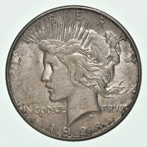 (1) AU 1928-S Peace Silver Dollar 90% - Almost Unc - San Francisco Mint
