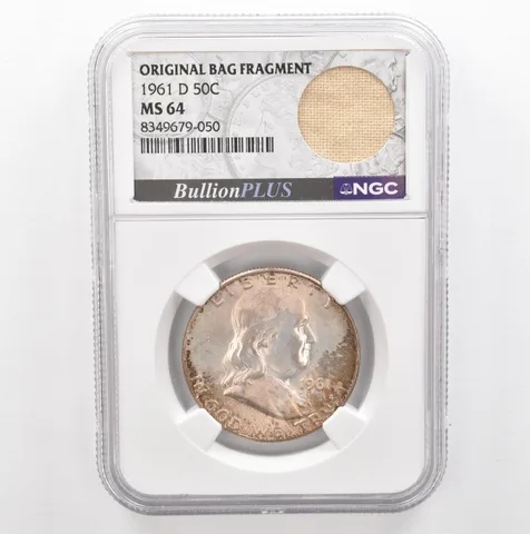 1961-D Franklin Half Dollar Original Bag Fragment MS64 NGC Beautiful Tone *5387