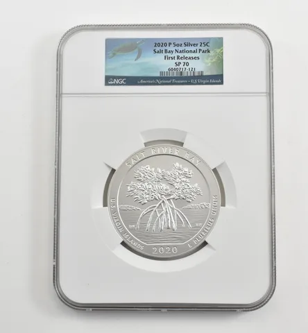 2020-P 5 Oz Silver Quarter America The Beautiful Salt Bay FR SP70 NGC *1632