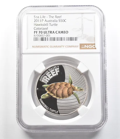 2011 P Australia 50 Cents Silver Hawksbill Turtle Colorized PF70 UCAM NGC *7363