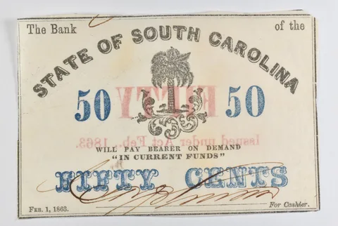 1863 50 Cents State Of South Carolina Bank Note *8465