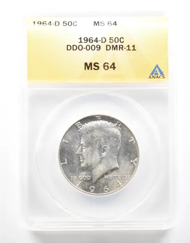 1964-D Kennedy Half Dollar DDO-009 DMR-11 MS64 ANACS *2116