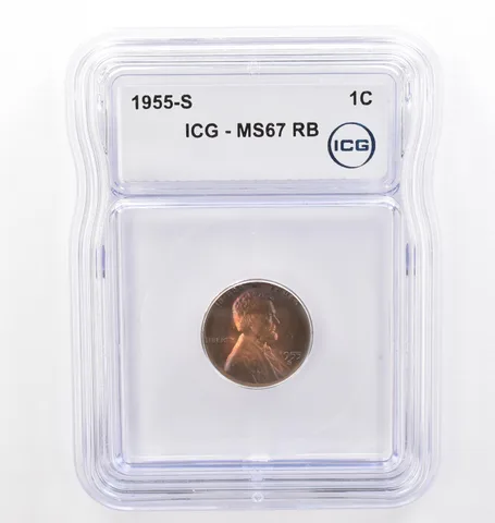 1955-S Lincoln Wheat Cent MS67 RB ICG Beautiful Tone *7727
