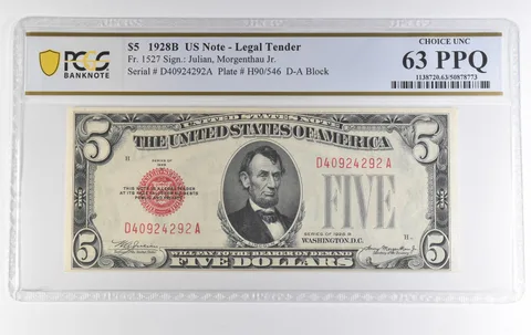 1928 B $5 US Legal Tender Fr#1527 Choice Unc 63 PPQ PCGS *3859