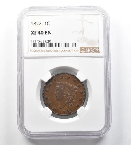 1822 Coronet Head Large Cent XF40 BN NGC *3462