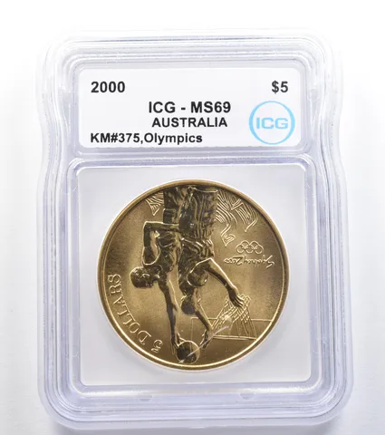2000 Australia 5 Dollar Sydney Olympics Basketball KM#375 MS69 ICG *7891