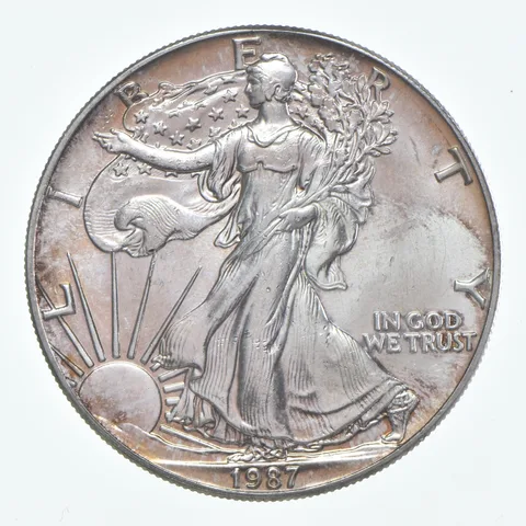 Beautiful Toned - 1987 American Silver Eagle 1 Troy Oz .999 Fine Silver *952